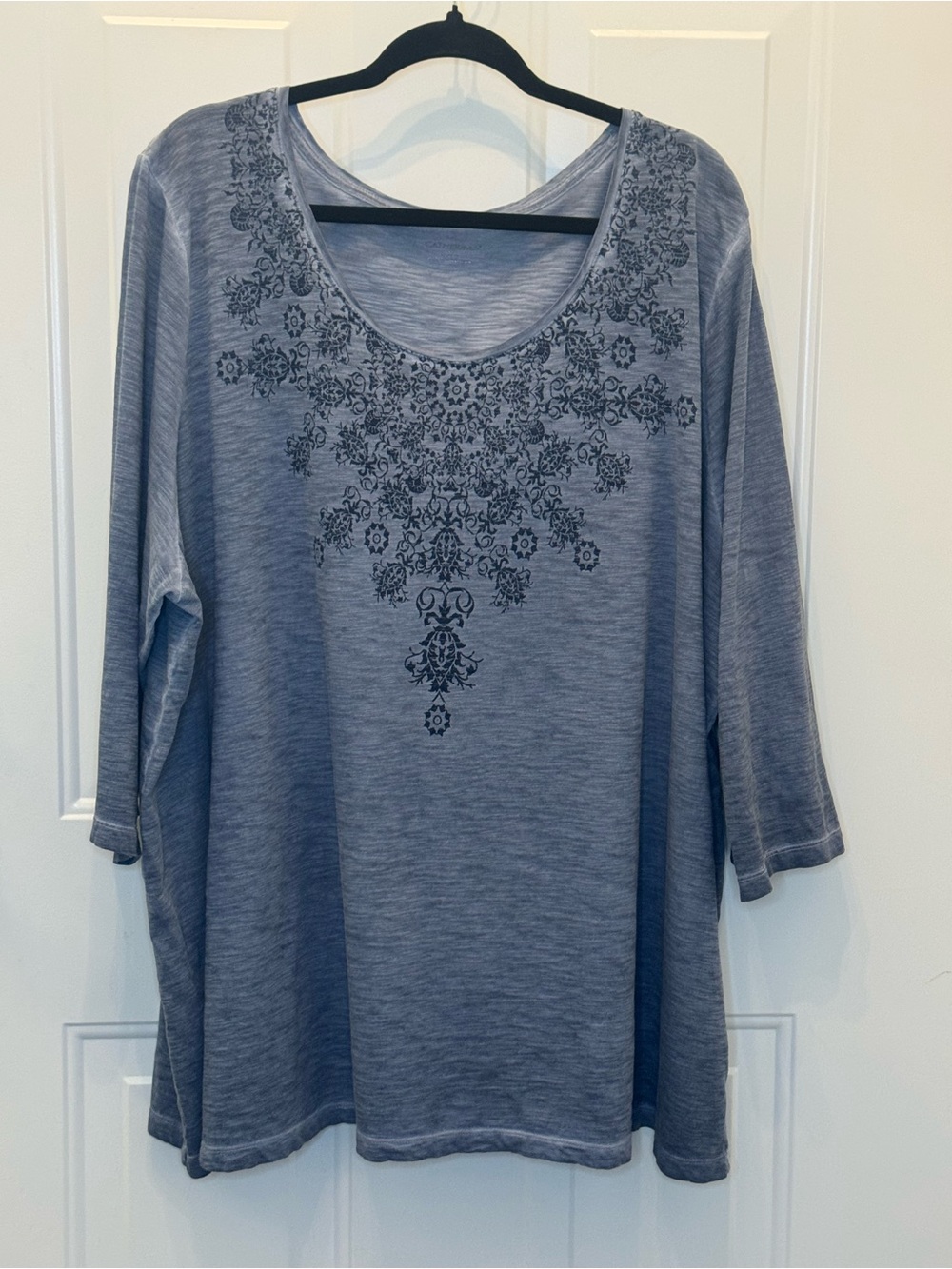 Catherine’s Sun Kissed Blue Tunic with Floral Design Size 26/28 100% Cotton